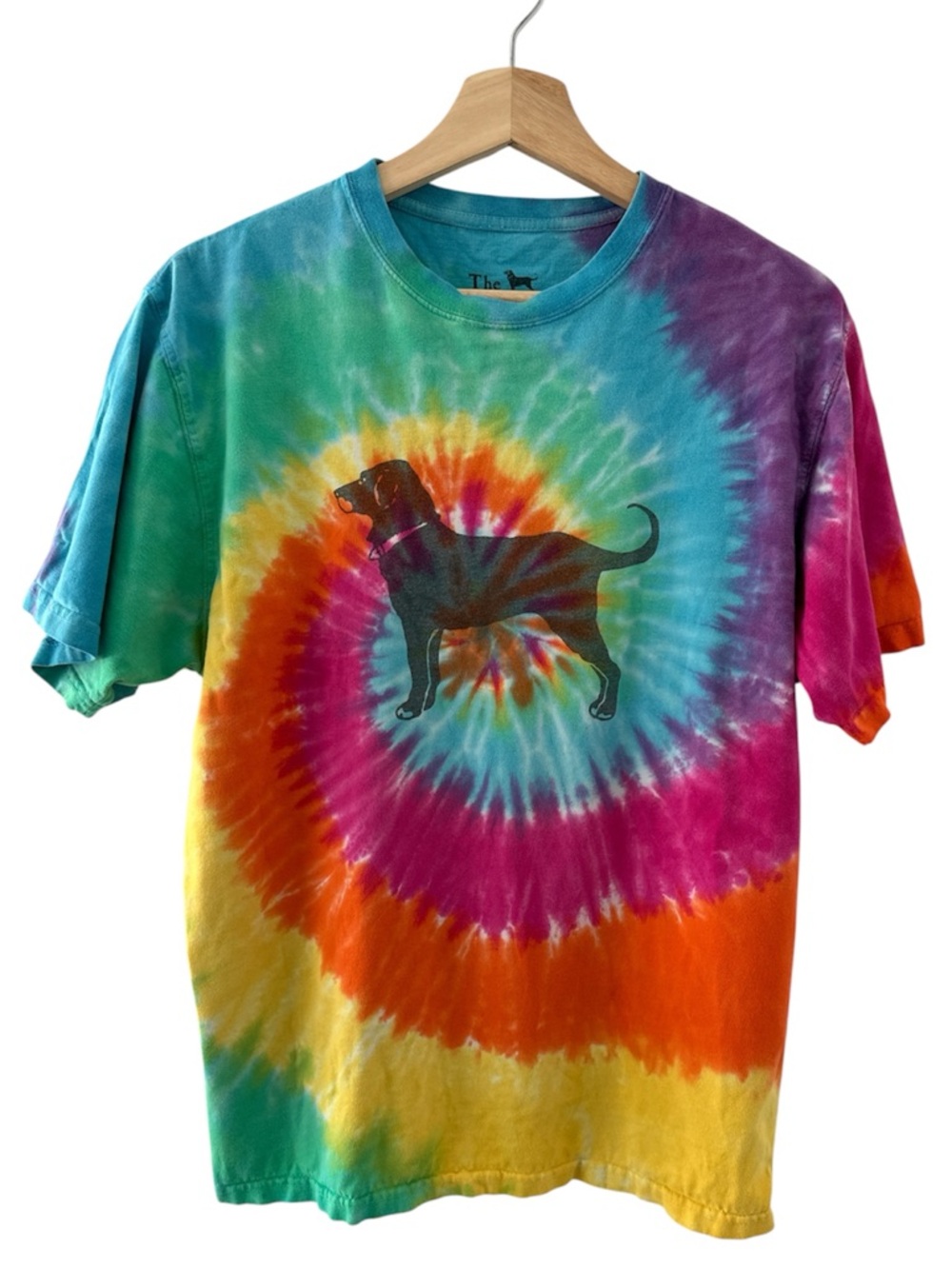 Black Dog Rainbow Tie Dye Graphic Tee Small 100% Cotton Unisex